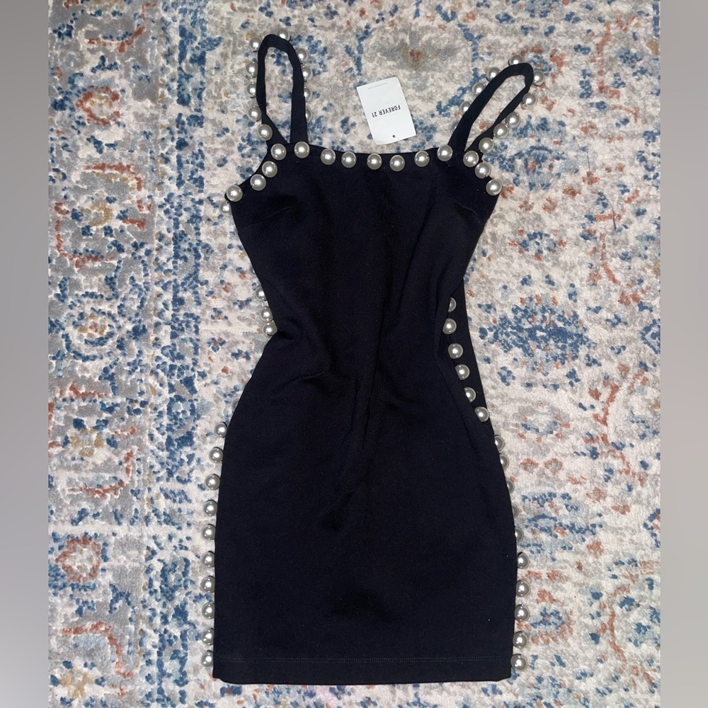 New! Forever21 mini black dress with pearls. Size small